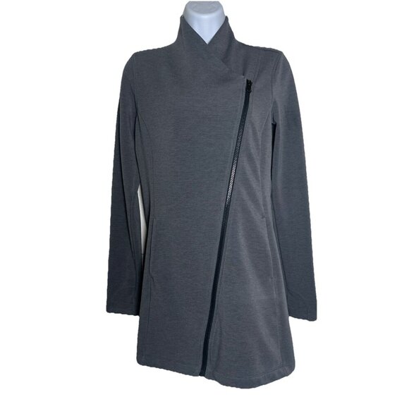 Athleta Jackets & Blazers - ATHLETA XS SoftTech CYA Jacket Asymmetric Full Zip High V Neck Gray Wool Coat